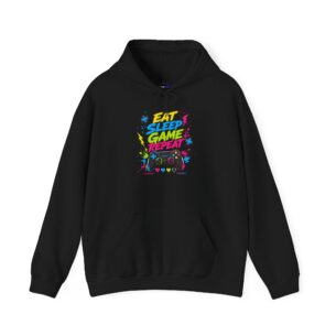 Eat Sleep Game Repeat Hoodie | Retro Neon Gaming Design